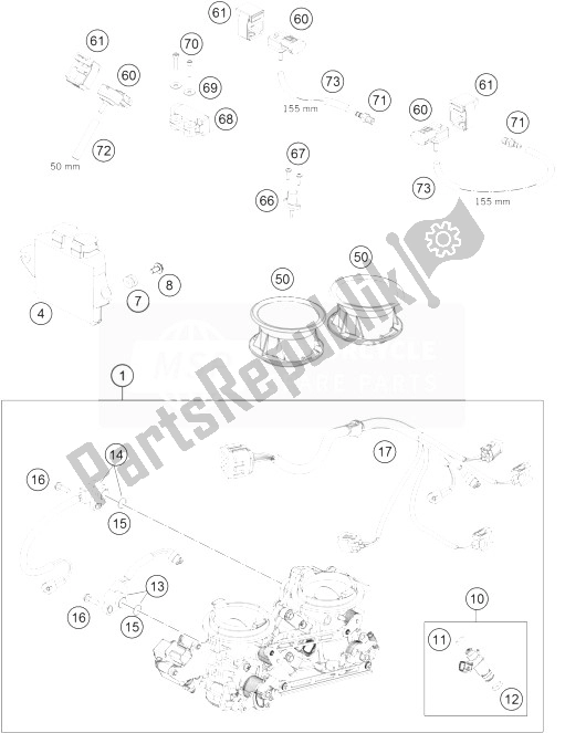 All parts for the Throttle Body of the KTM 990 Supermoto T Black ABS France 2013