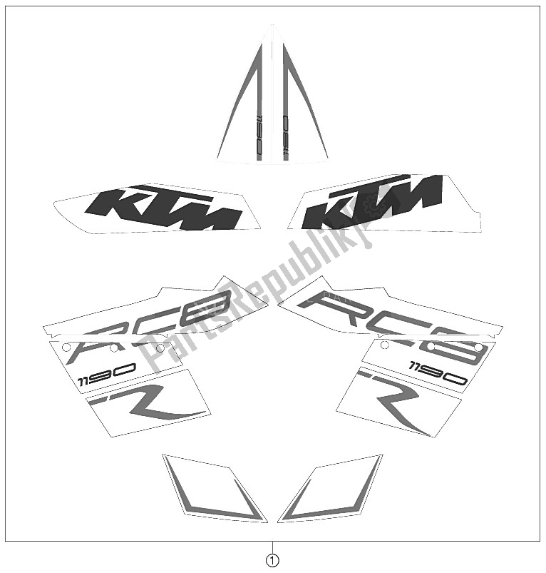 All parts for the Decal of the KTM 1190 RC8 R Black USA 2012