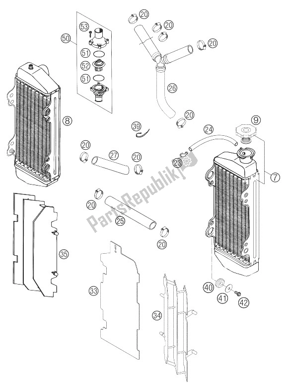 All parts for the Cooling System of the KTM 250 EXC United Kingdom 2004