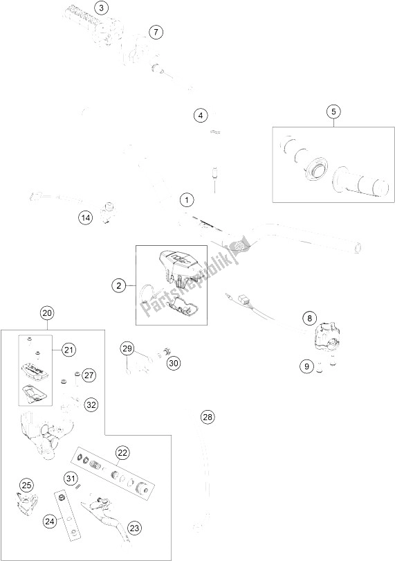All parts for the Handlebar, Controls of the KTM Freeride 250 R USA 2015