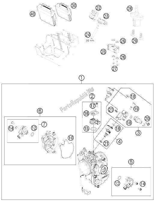 All parts for the Throttle Body of the KTM 690 SMC Australia United Kingdom 2011