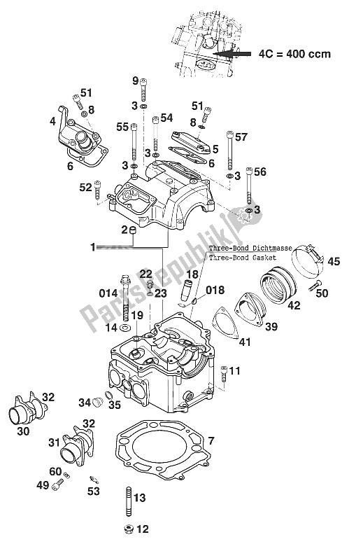 All parts for the Cylinder Head 400 Sxc Usa '00 of the KTM 400 SXC USA 2000