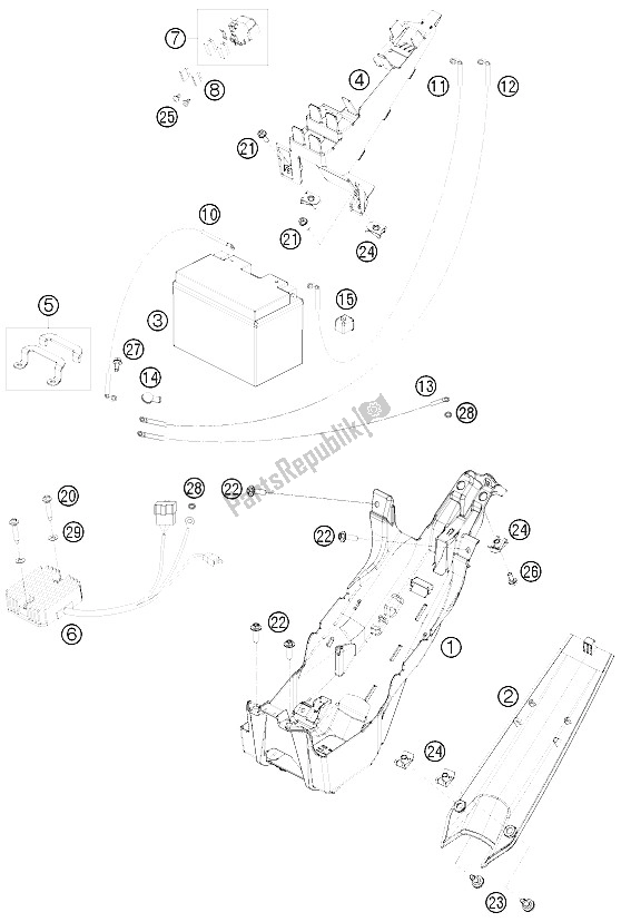 All parts for the Battery of the KTM 1190 RC 8 Black RRS Europe 2009