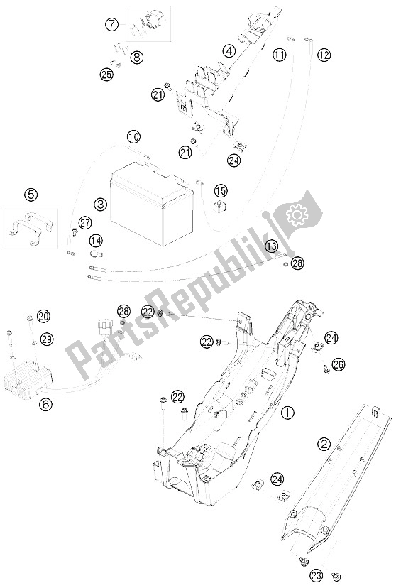 All parts for the Battery of the KTM 1190 RC 8 White France 2009