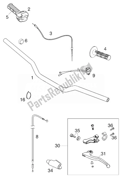 All parts for the Handle Bar - Controls 60ccm '99 of the KTM 60 SX Europe 1999