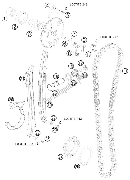 All parts for the Timing Drive of the KTM 690 SMC USA 2008