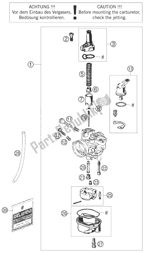 Alle onderdelen voor de Carburator van de KTM 50 Senior Adventure Europe 2007