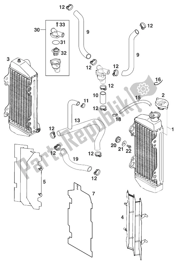 All parts for the Radiator - Radiator Hose 250/300/380 '99 of the KTM 300 EGS 12 LT 10 KW Australia 1999