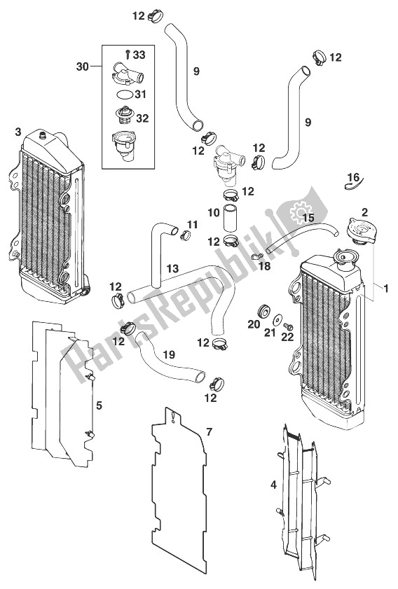 Tutte le parti per il Radiatore - Tubo Radiatore 250/300/380 '99 del KTM 380 EGS 8 KW Europe 1999