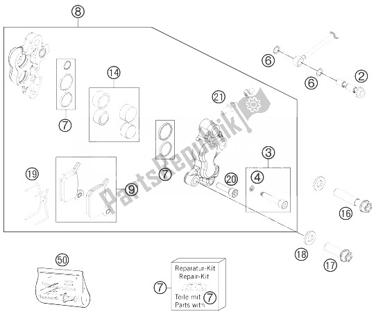 Tutte le parti per il Pinza Freno Anteriore del KTM 50 SX Mini Europe 2014