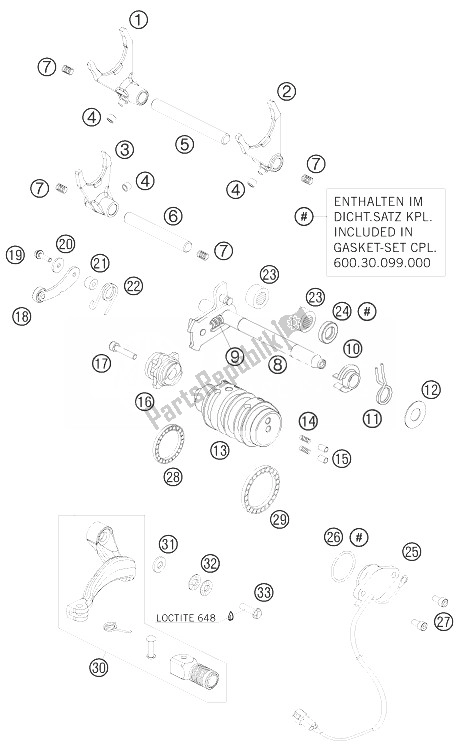All parts for the Shifting Mechanism of the KTM 990 Adventure R France 2010