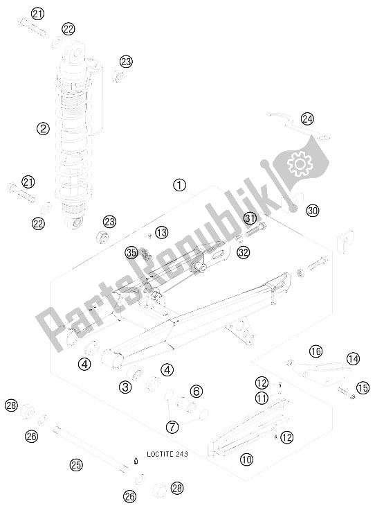 All parts for the Swing Arm of the KTM 65 SX Europe 6001H6 2008