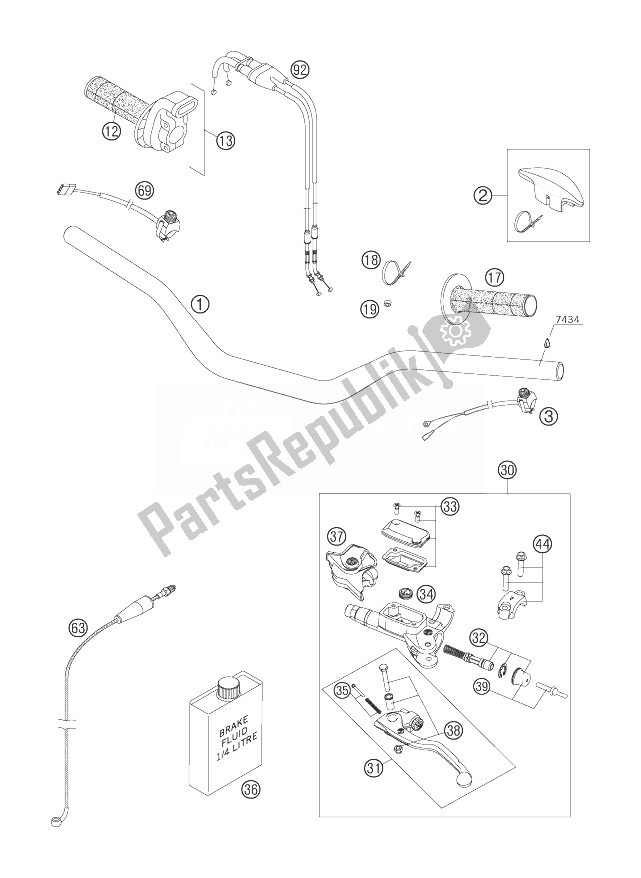 All parts for the Handlebar, Controls of the KTM 250 XCF W South Africa 2007