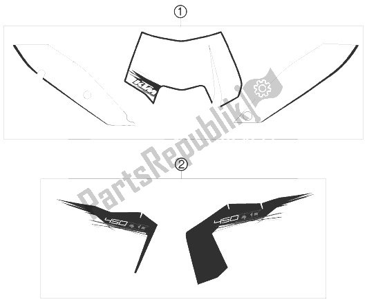 All parts for the Decal of the KTM 450 EXC USA 2010