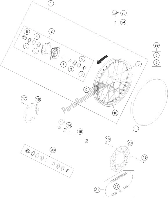 All parts for the Rear Wheel of the KTM Freeride E SM Europe 0 2016