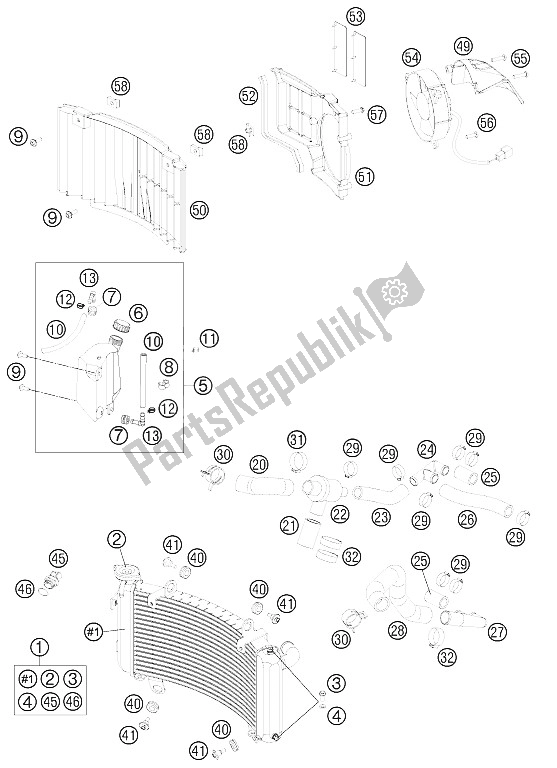 All parts for the Cooling System of the KTM 990 Adventure Blue ABS 12 France 2012