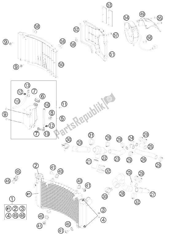 All parts for the Cooling System of the KTM 990 Adventure White ABS 11 USA 2011