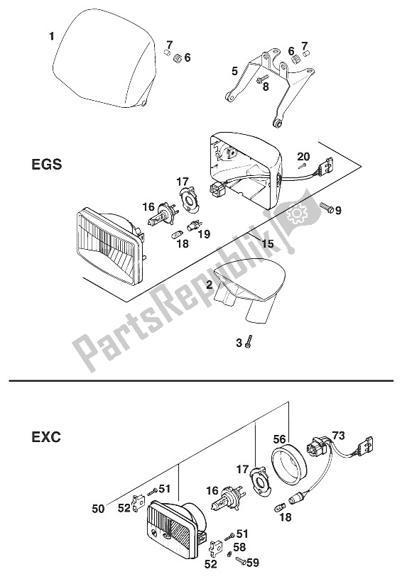 All parts for the Mask - Head Light '96 of the KTM 400 EXC WP Europe 1996