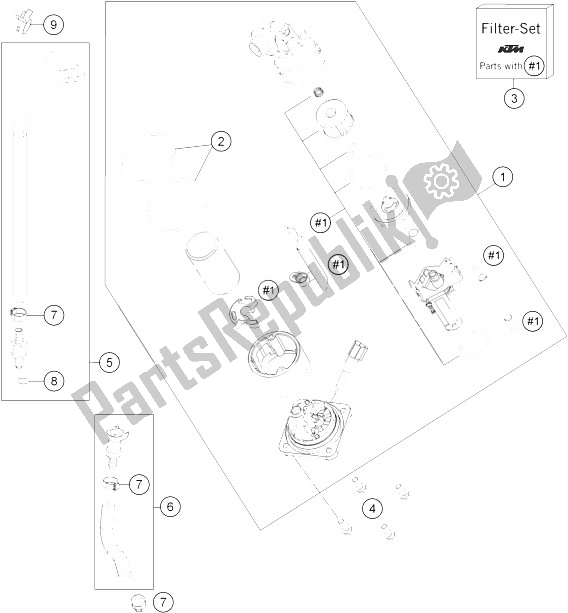 All parts for the Fuel Pump of the KTM 1190 ADV ABS Grey WES Europe 2013