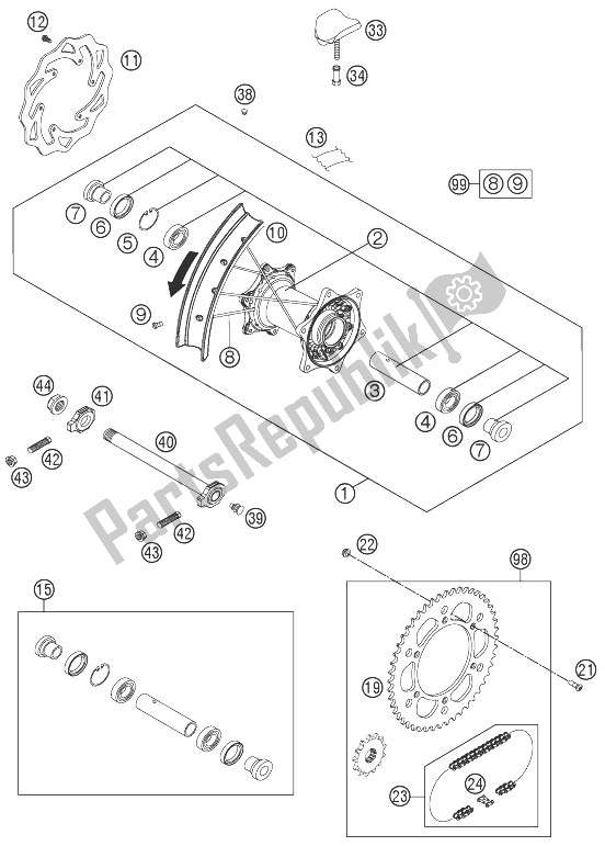 Todas as partes de Roda Traseira do KTM 250 XCF W USA 2014