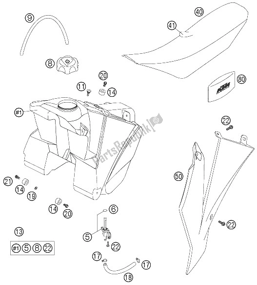 Toutes les pièces pour le Réservoir, Siège, Couverture du KTM 85 SX 19 16 Europe 2006