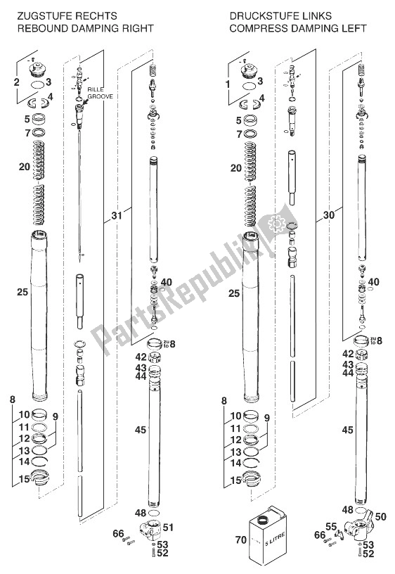 Tutte le parti per il Gambe Anteriori - Sospensione Wp Rxc-e '98 del KTM 400 RXC E USA 1998