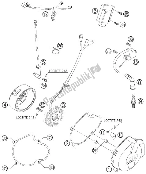 All parts for the Ignition System of the KTM 525 EXC Racing Australia 2006