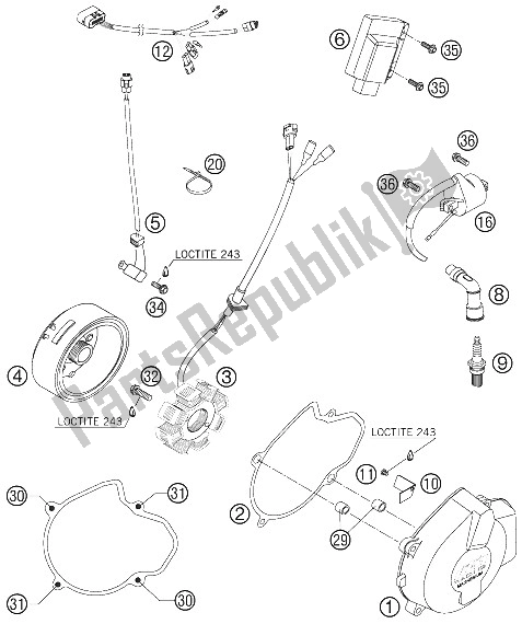 All parts for the Ignition System of the KTM 525 EXC Racing SIX Days Europe 2006