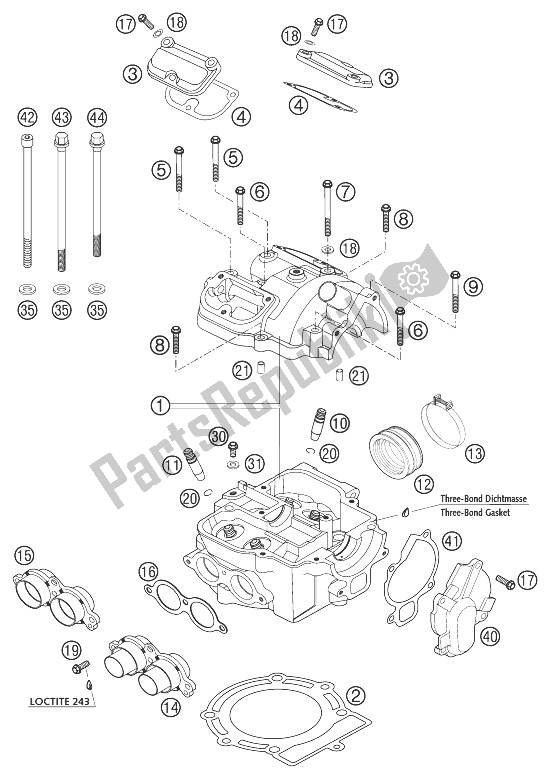 All parts for the Cylinder Head 250 Exc, 450/525 of the KTM 250 EXC Racing Europe 2003