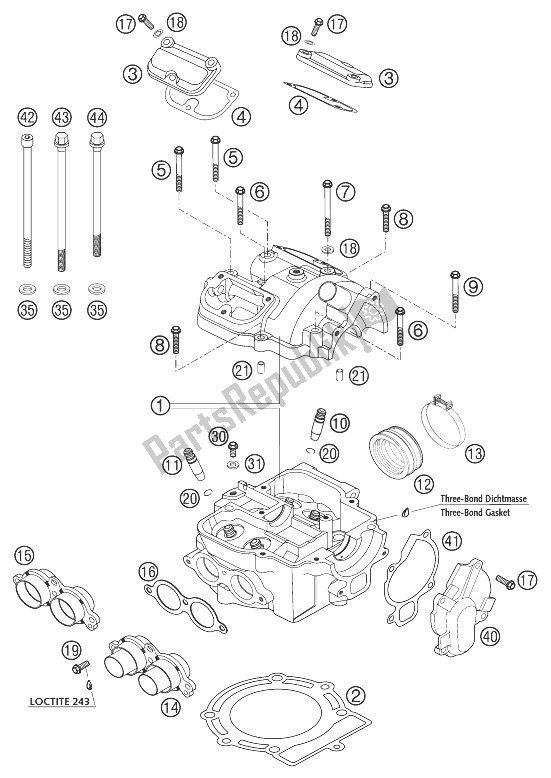 Alle onderdelen voor de Cilinderkop 250 Exc, 450/525 van de KTM 450 EXC G Racing USA 2003