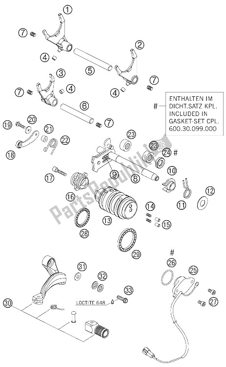 All parts for the Shifting Mechanism of the KTM 950 Supermoto Black USA 2006