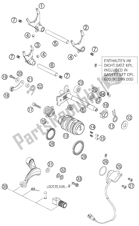 All parts for the Shifting Mechanism of the KTM 950 Supermoto Orange Australia United Kingdom 2006