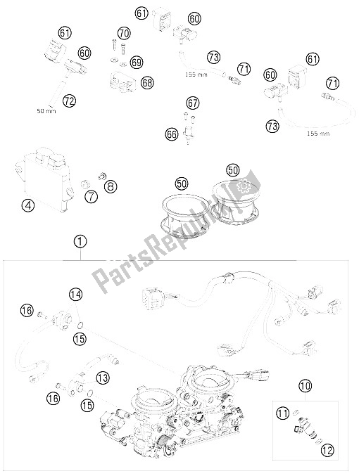 All parts for the Throttle Body of the KTM 990 Supermoto Black Europe 2009