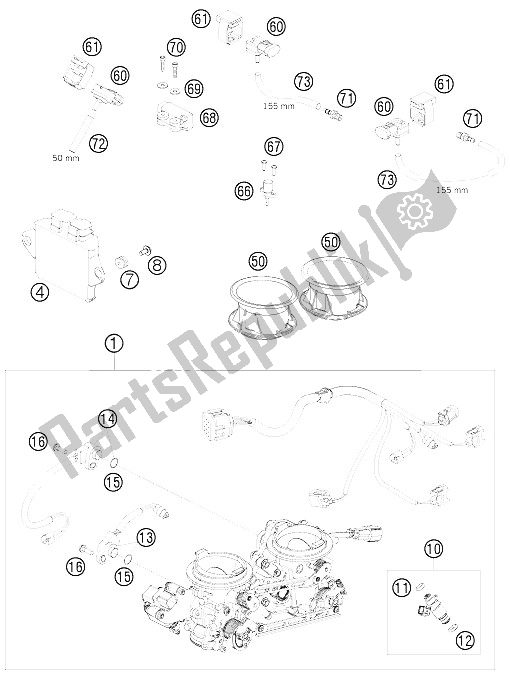 All parts for the Throttle Body of the KTM 990 Supermoto R France 2009