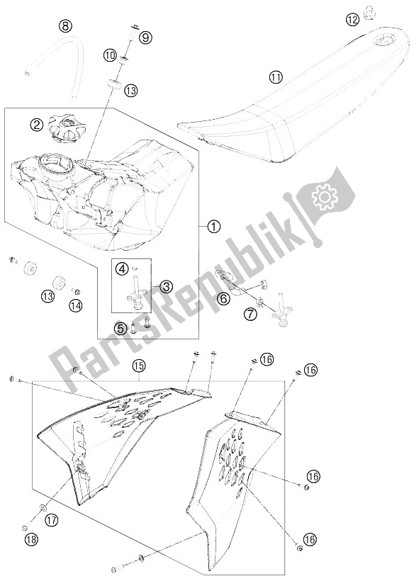 Toutes les pièces pour le Réservoir, Siège, Couverture du KTM 65 SX Europe 2015