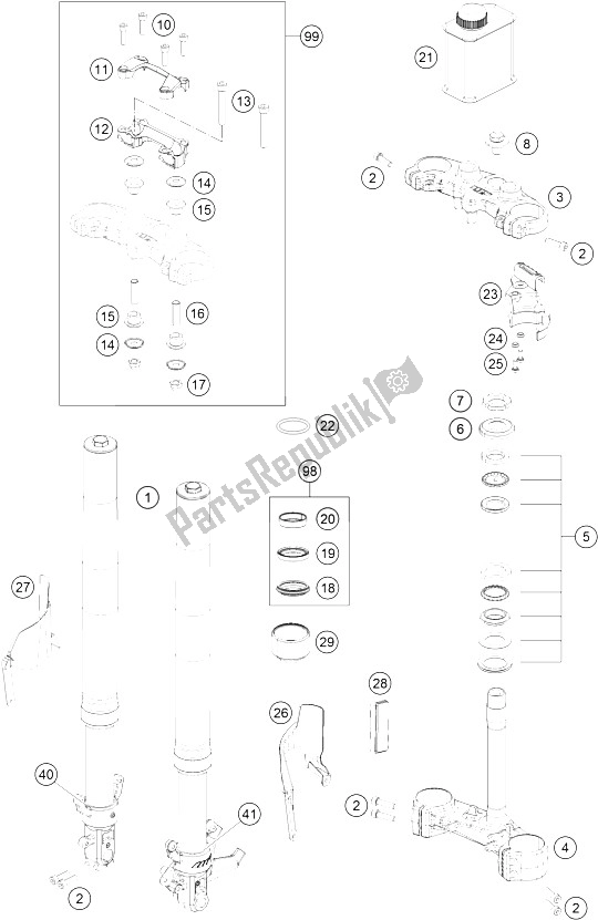 Todas las partes para Horquilla Delantera, Triple Abrazadera de KTM 390 Duke BL ABS CKD 16 Argentina 2016