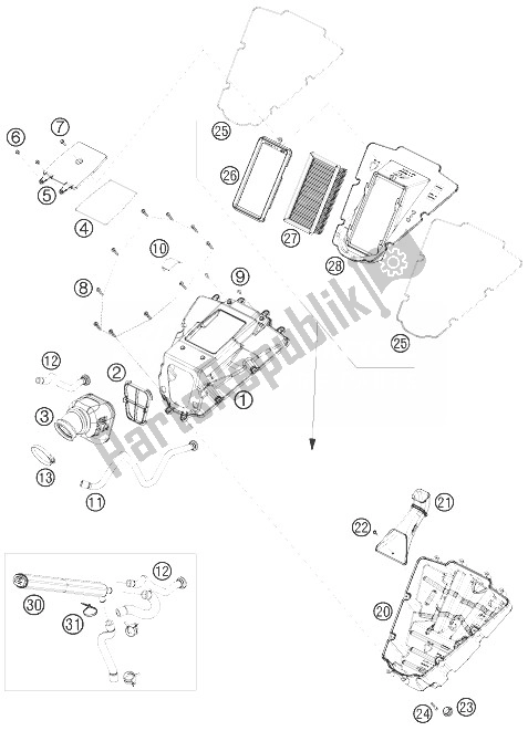 All parts for the Air Filter of the KTM 690 Supermoto Black USA 2007