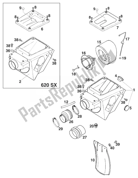 Todas las partes para Caja De Filtro De Aire Sxc, Sx '99 de KTM 540 SXC 20 KW Europe 1999