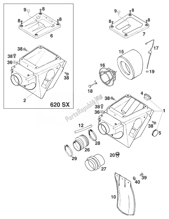 Todas las partes para Caja De Filtro De Aire Sxc, Sx '99 de KTM 540 SXC 99 Australia 1999