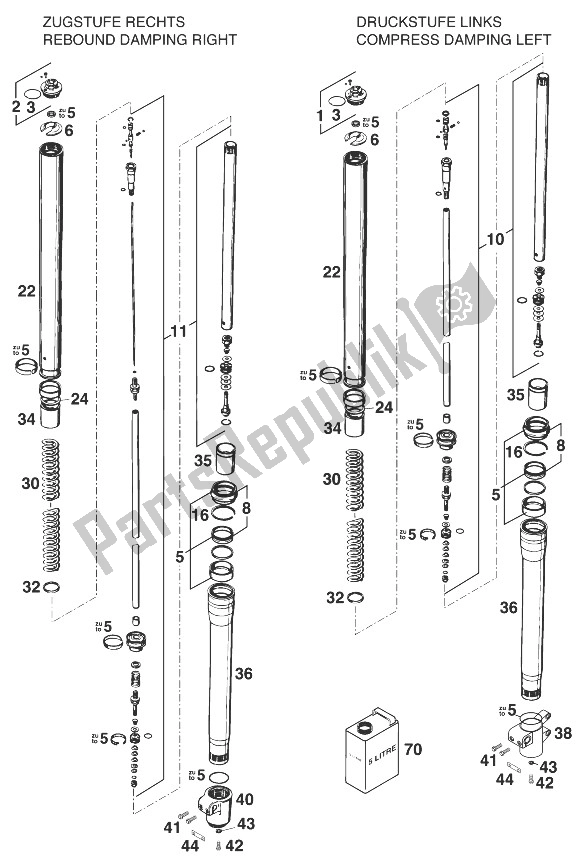 All parts for the Front Legs - Suspension 400/640 Wp-extreme of the KTM 640 LC 4 98 Australia 1998