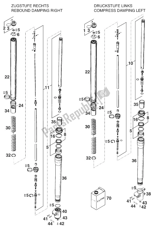 Todas las partes para Patas Delanteras - Suspensión 400/640 Wp-extreme de KTM 640 LC 4 Silber 99 USA 1999