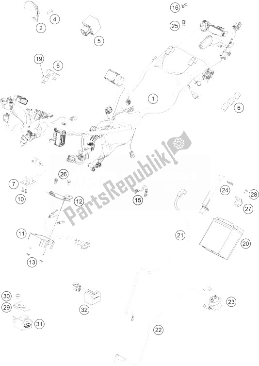 All parts for the Wiring Harness of the KTM 200 Duke WH W O ABS CKD 14 China 2014