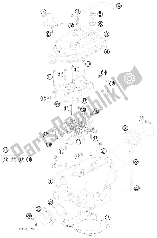 All parts for the Cylinder Head of the KTM 250 SXS F Europe 2008