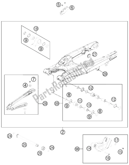 All parts for the Swing Arm of the KTM 150 XC USA 2011