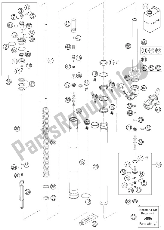 Alle onderdelen voor de Voorpoten - Vering Wp Usd 48 + Pa 450 / van de KTM 525 SMR Europe 2005