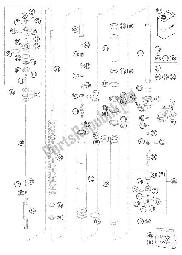 All parts for the Fork Legs Wp Usd 48+pa of the KTM 450 SMR Europe 2004