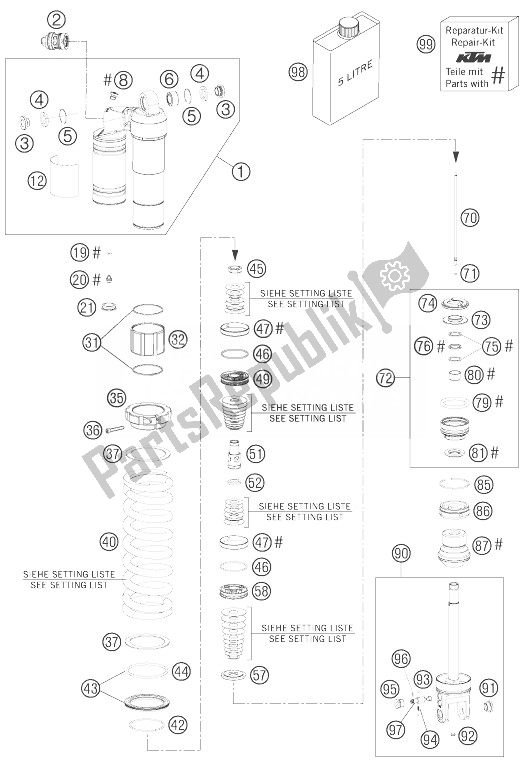 Tutte le parti per il Monoshock Smontato del KTM 200 XC USA 2007