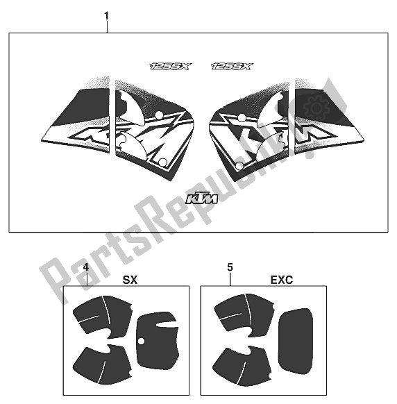 Alle onderdelen voor de Sticker 125 '97 van de KTM 125 EXC M O USA 1997