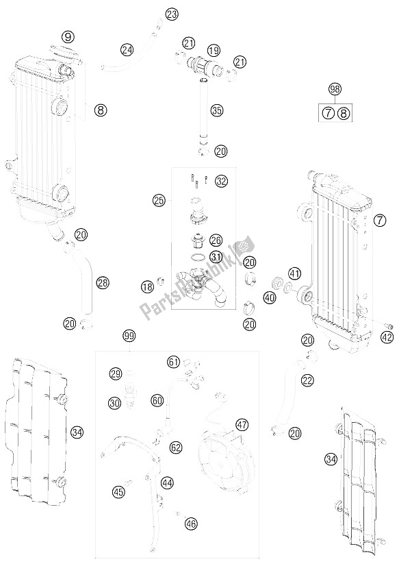All parts for the Cooling System of the KTM 250 EXC F Australia 2011