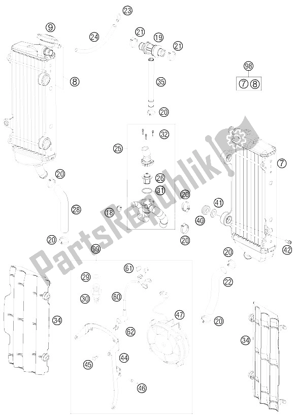 All parts for the Cooling System of the KTM 250 EXC F Factory Edit Europe 2011